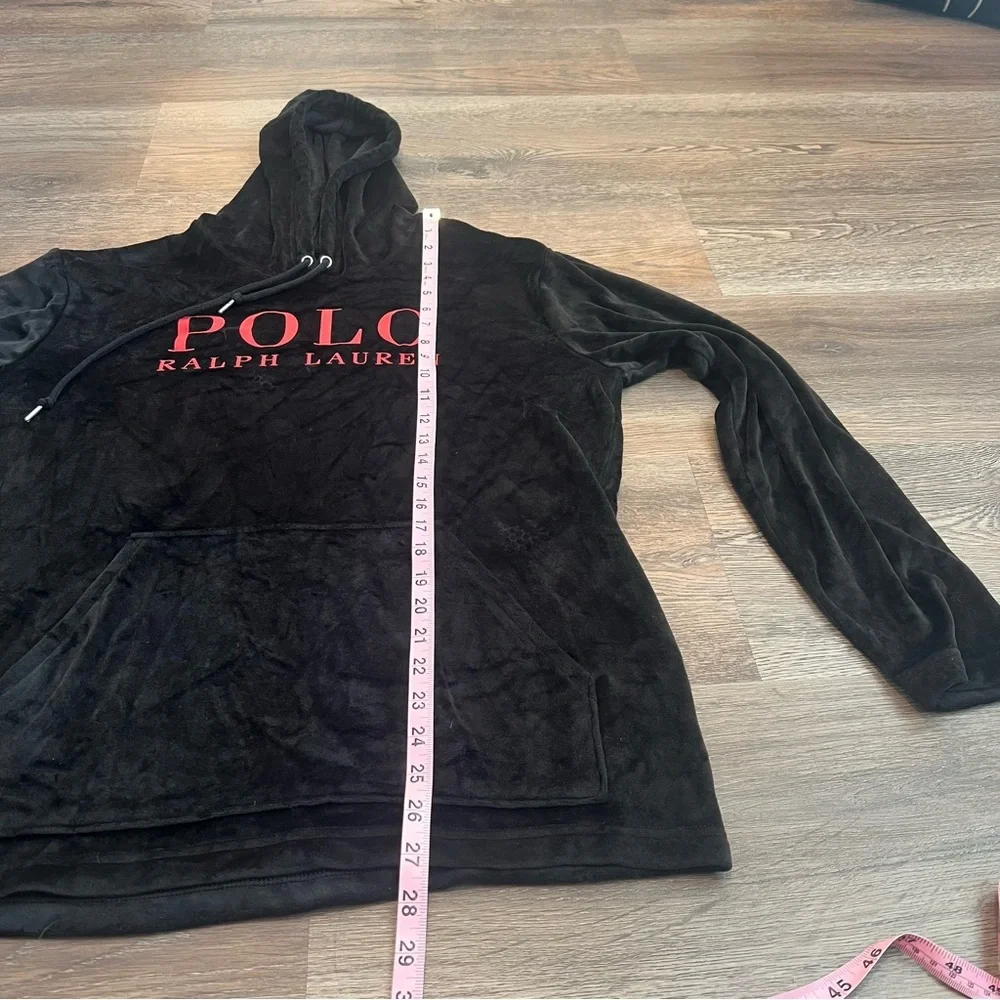 Polo Ralph Lauren Black Velour Hoodie Men’s Medium Pullover Logo Lounge Comfy